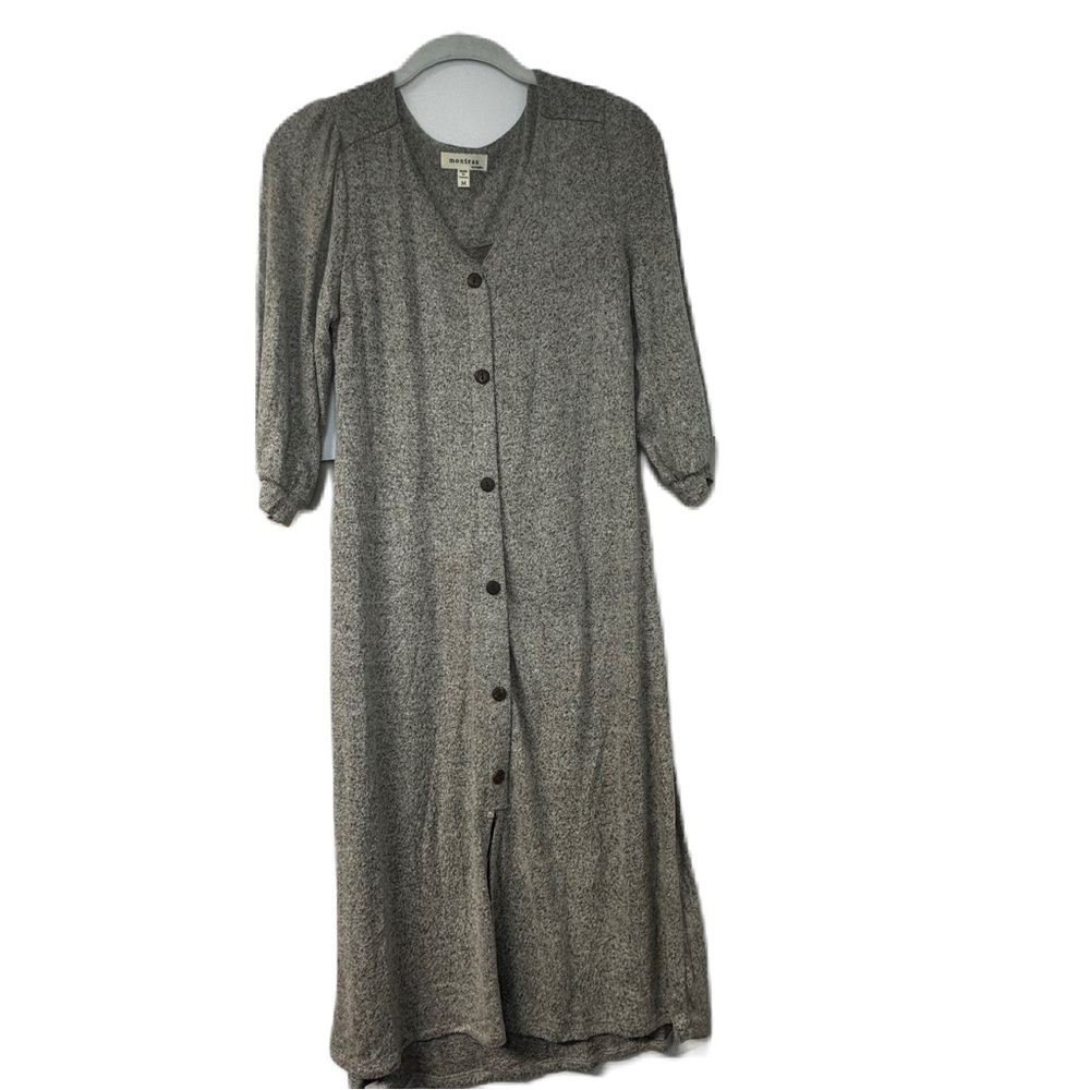 Monteau Los Angeles Woman's M gray midi sweater dress soft thin cozy midi button